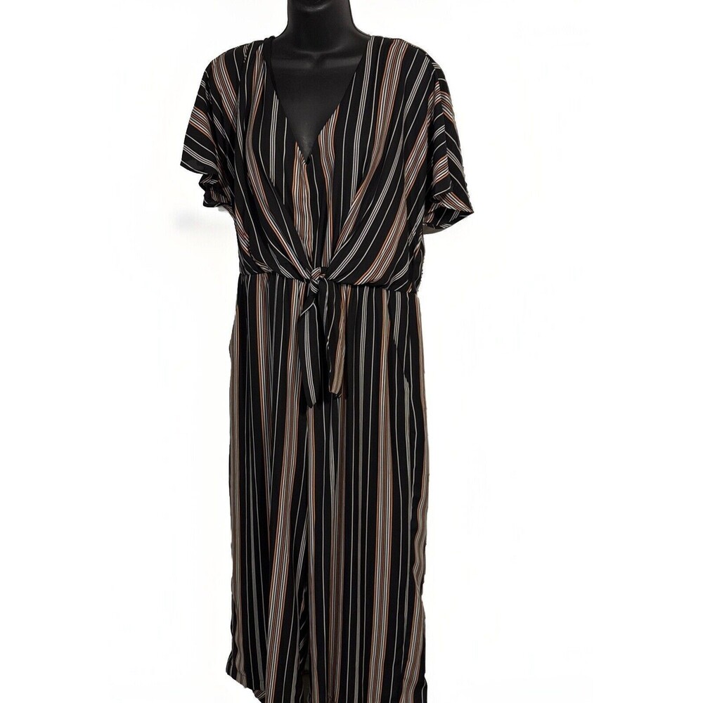 June and Hudson Black Striped and‎ Green Blue Peach Short Sleeve Jumpsuit Size L